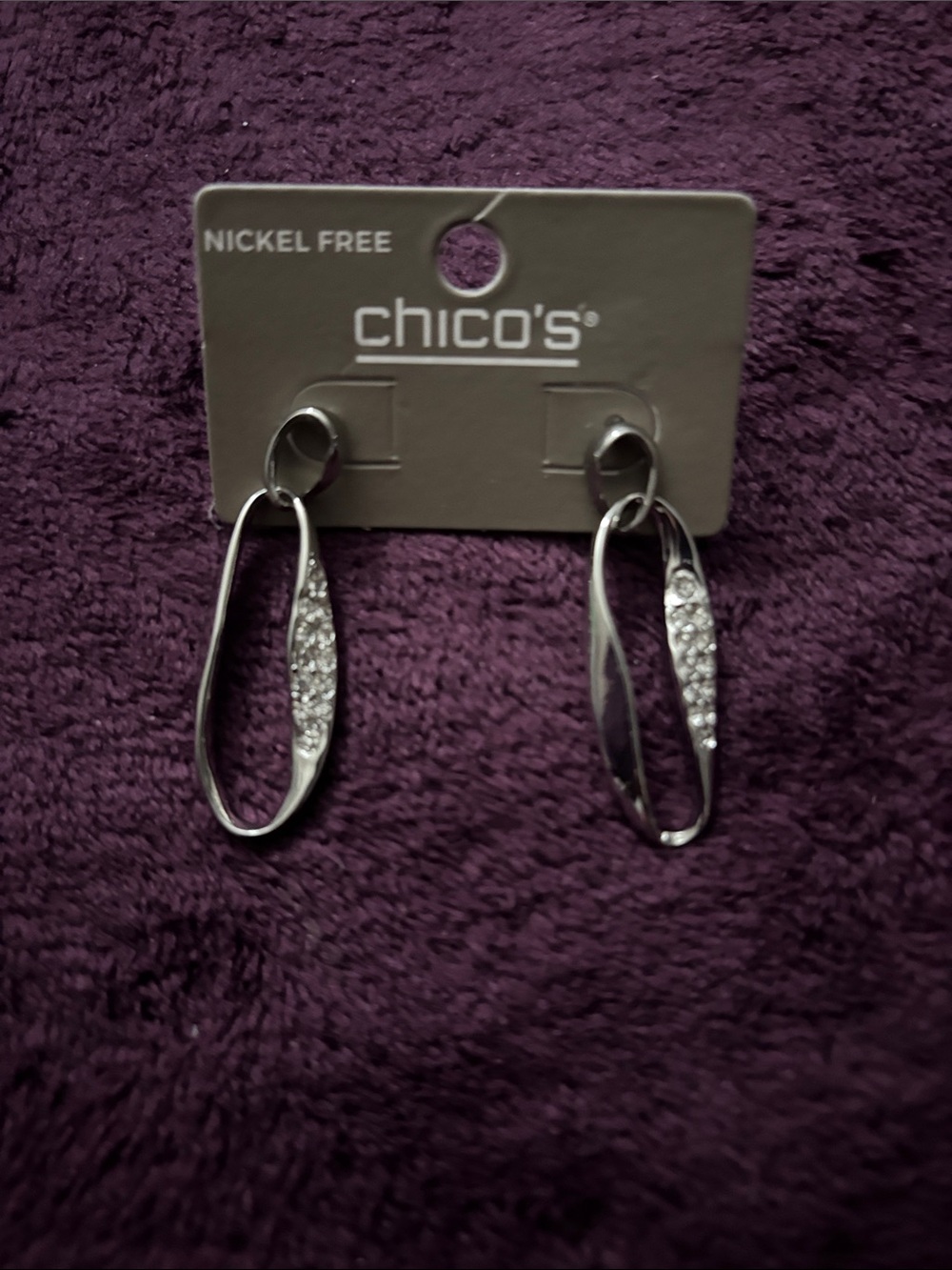 Chico's Silver-Tone Pave Loop Drop Earrings